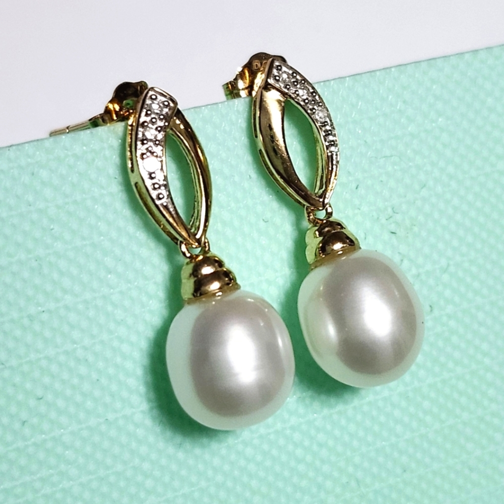 10K Pearl Diamond Gold Earrings